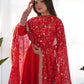 Women Embroidered Flared Kurta Set with Dupatta