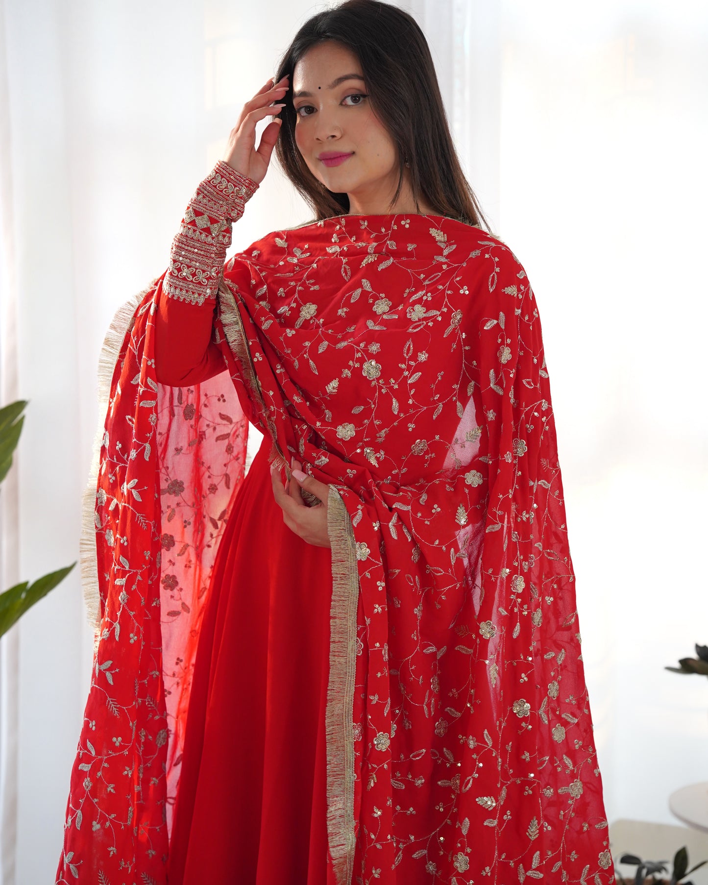 Women Embroidered Flared Kurta Set with Dupatta