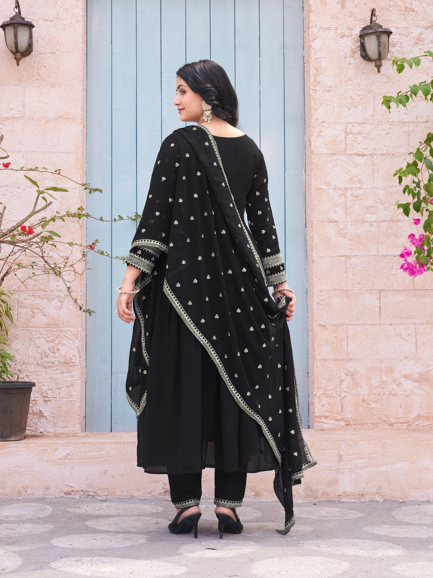 Women Embroidered Flared Kurta Set with Dupatta