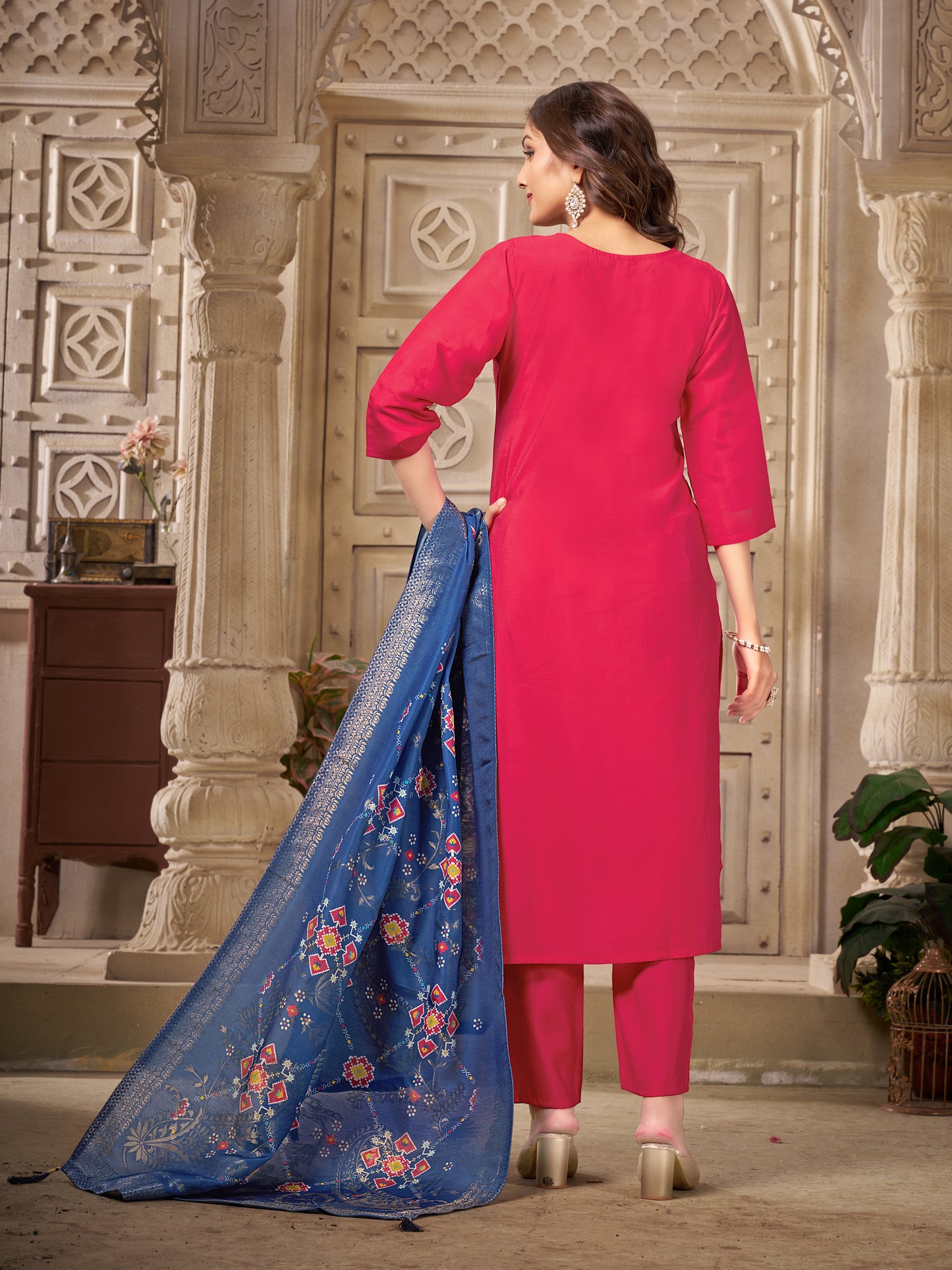 Women Embroidered Straight Kurta Set