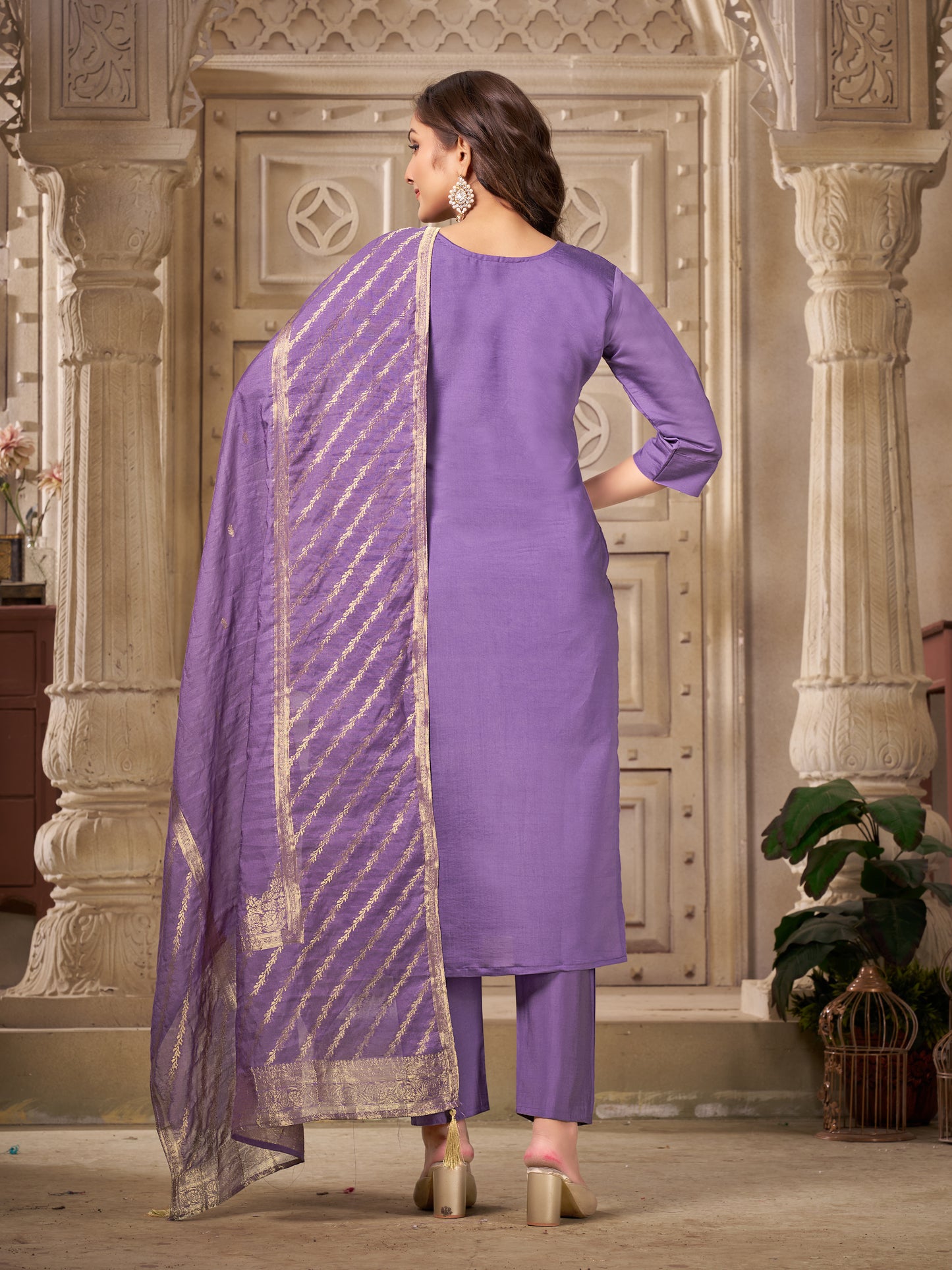 Women Embroidered Straight Kurta Set with Dupatta