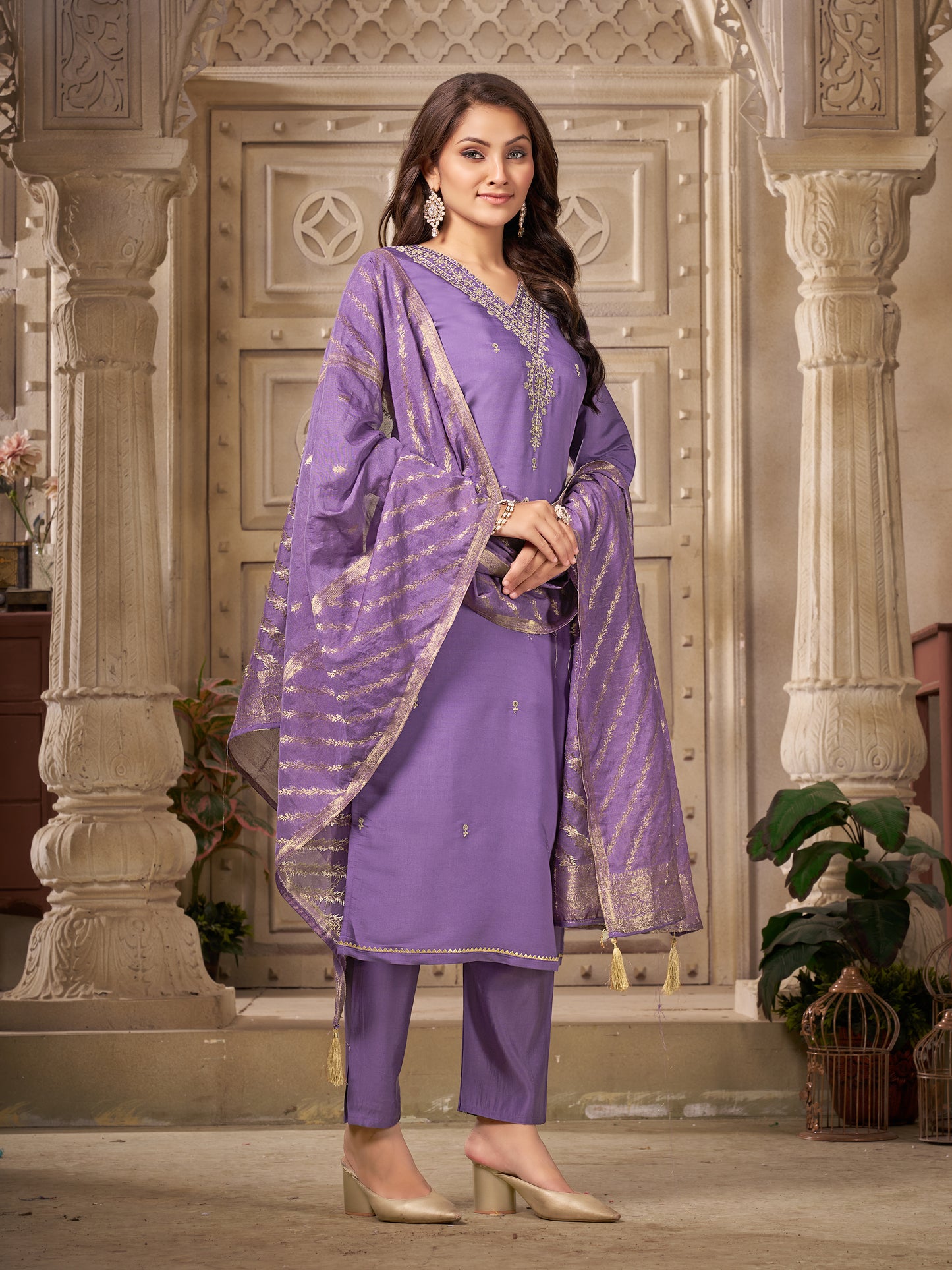 Women Embroidered Straight Kurta Set with Dupatta