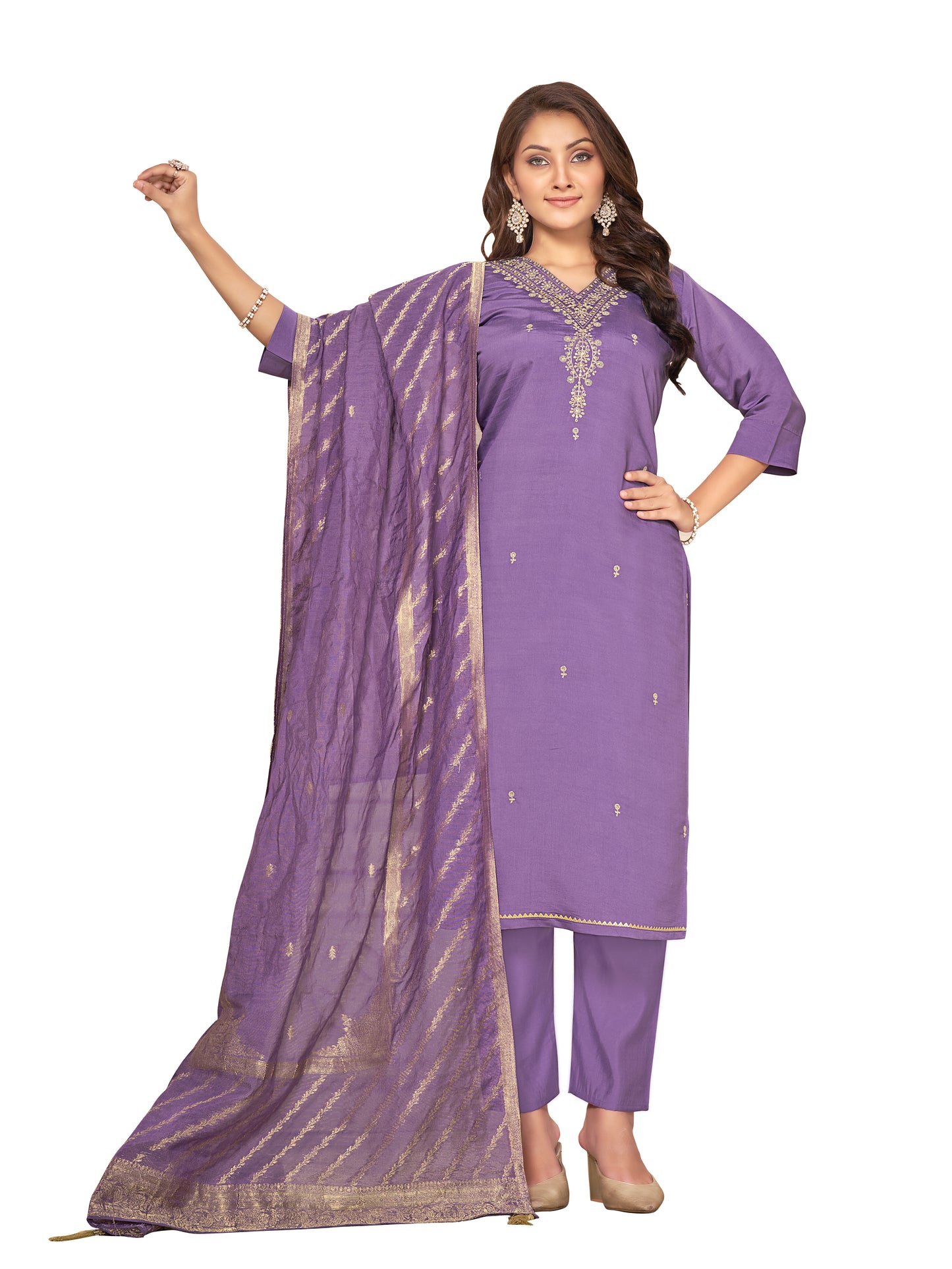 Women Embroidered Straight Kurta Set with Dupatta